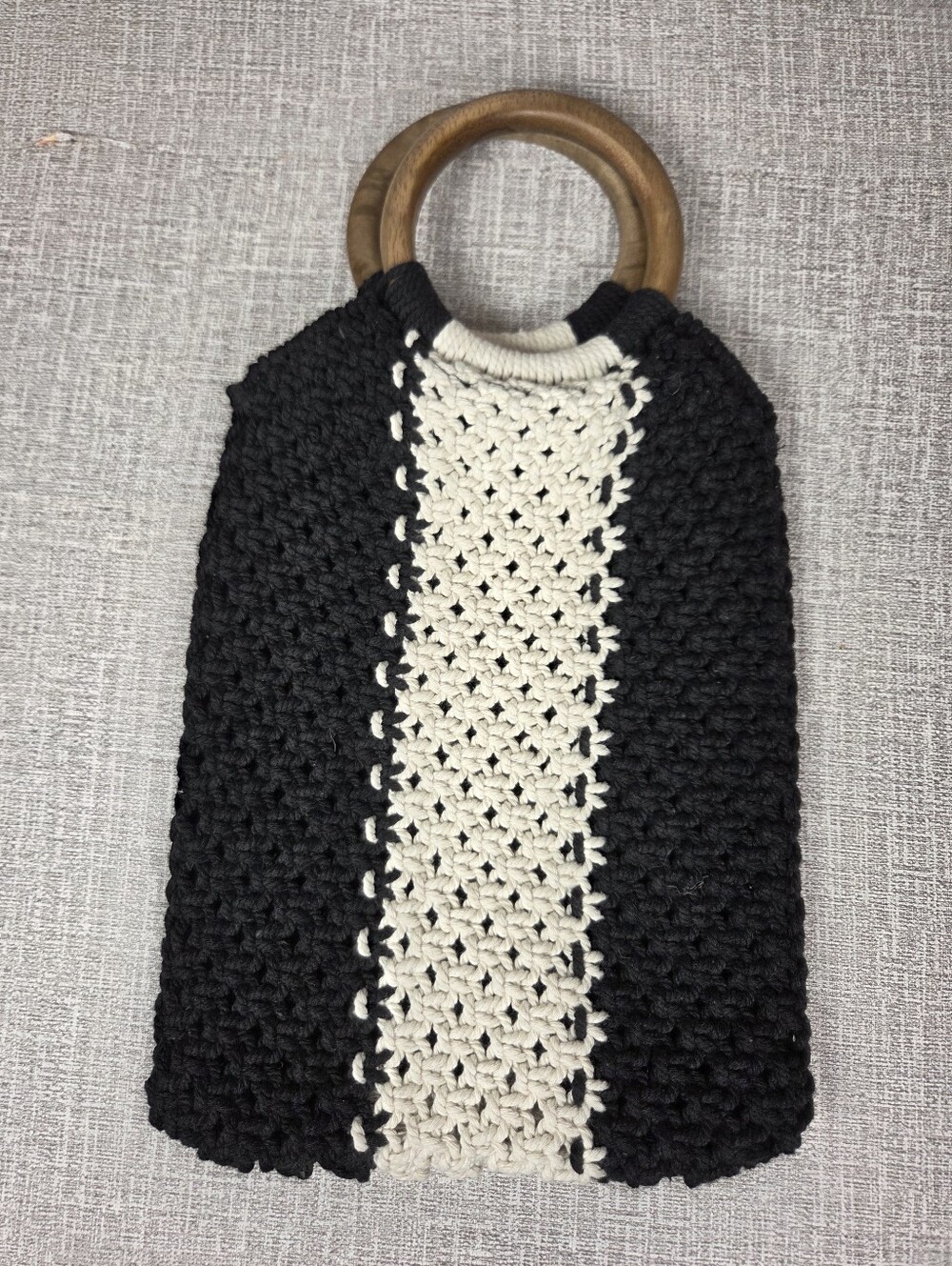Laude the Label Crochet Mini Tote Bag Black Off White Macrame Purse - Picture 2 of 7